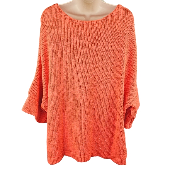 FREE PEOPLE "You Found Me " Orange Oversized Open Weave Dolman Sleeve Top XS - Picture 2 of 12